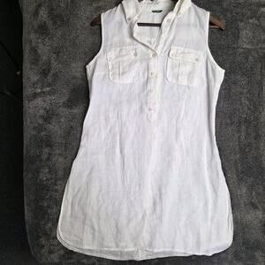Of Bennetton Made Romania White Linen Button Down Sleeveless Dress Size Medium